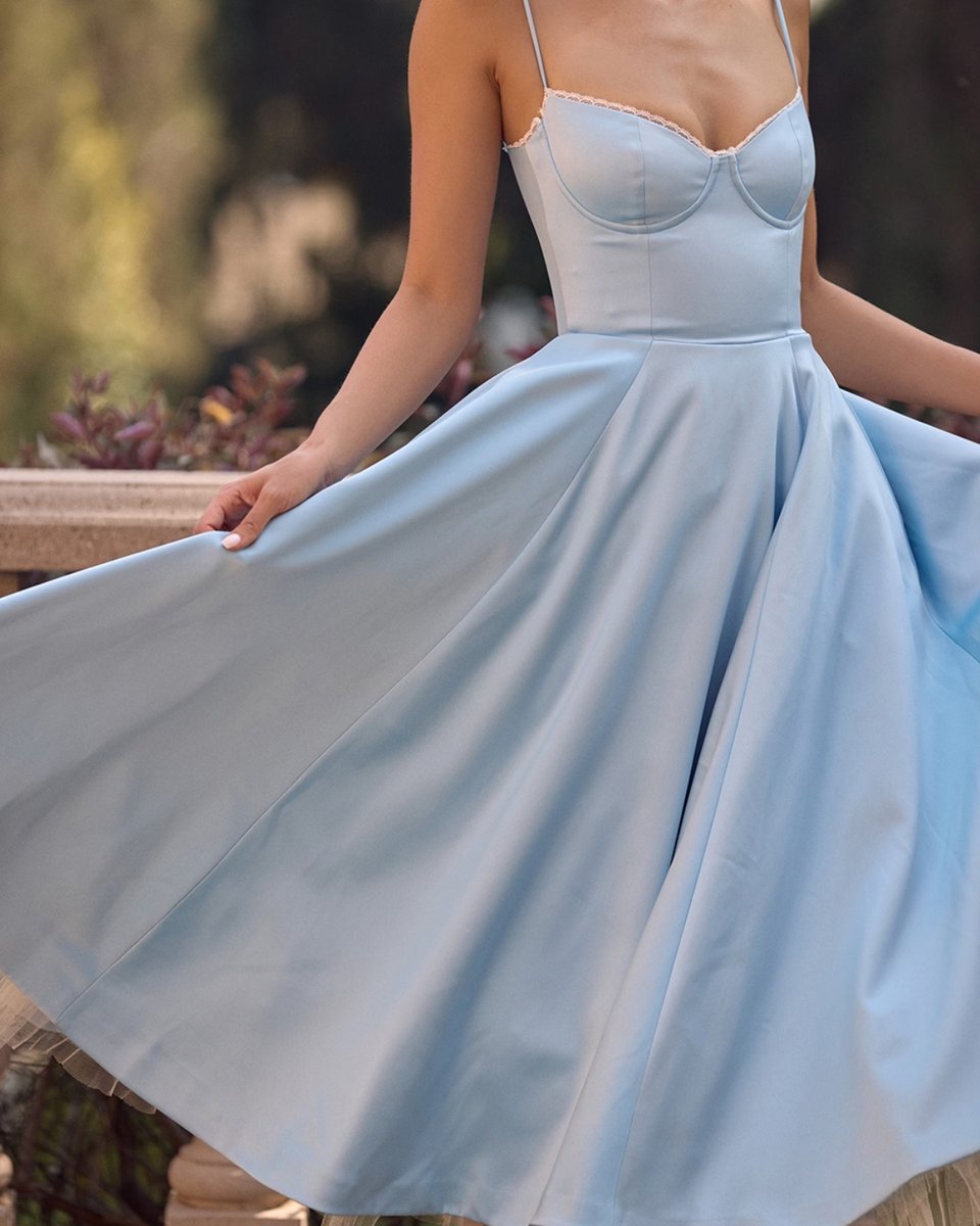 Women's Sweetheart Corset Bodice Tulle Midi Formal Dress