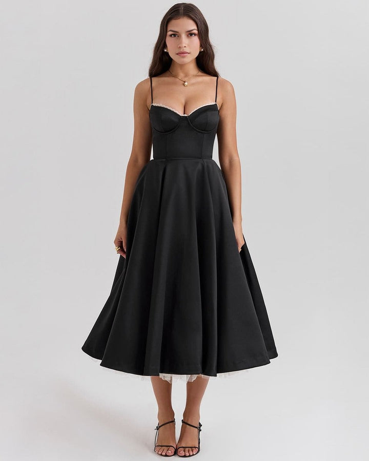 Women's Sweetheart Corset Bodice Tulle Midi Formal Dress