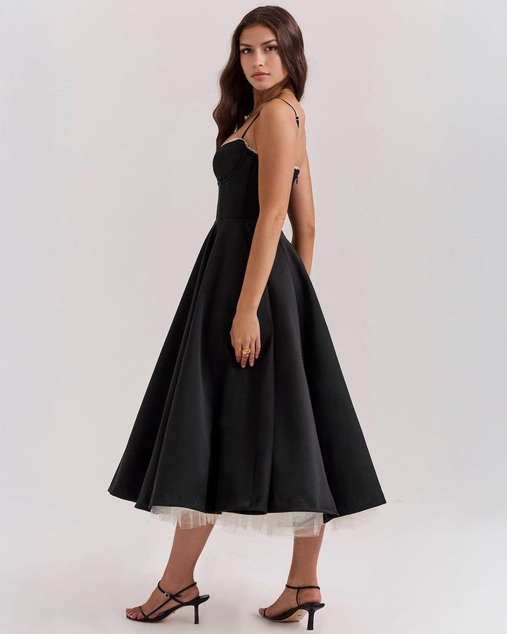 Women's Sweetheart Corset Bodice Tulle Midi Formal Dress