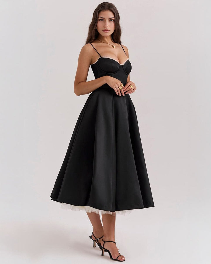 Women's Sweetheart Corset Bodice Tulle Midi Formal Dress