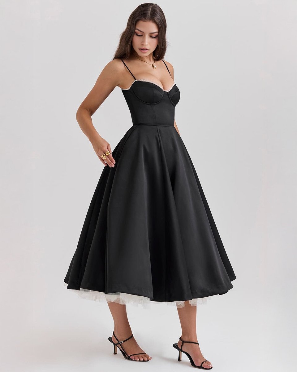 Women's Sweetheart Corset Bodice Tulle Midi Formal Dress