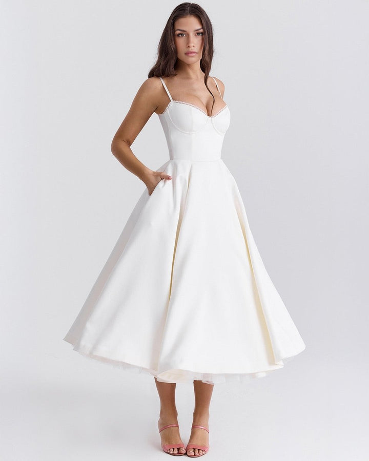 Women's Sweetheart Corset Bodice Tulle Midi Formal Dress