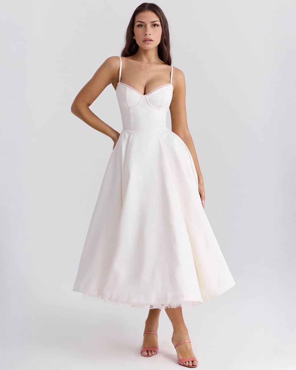 Women's Sweetheart Corset Bodice Tulle Midi Formal Dress