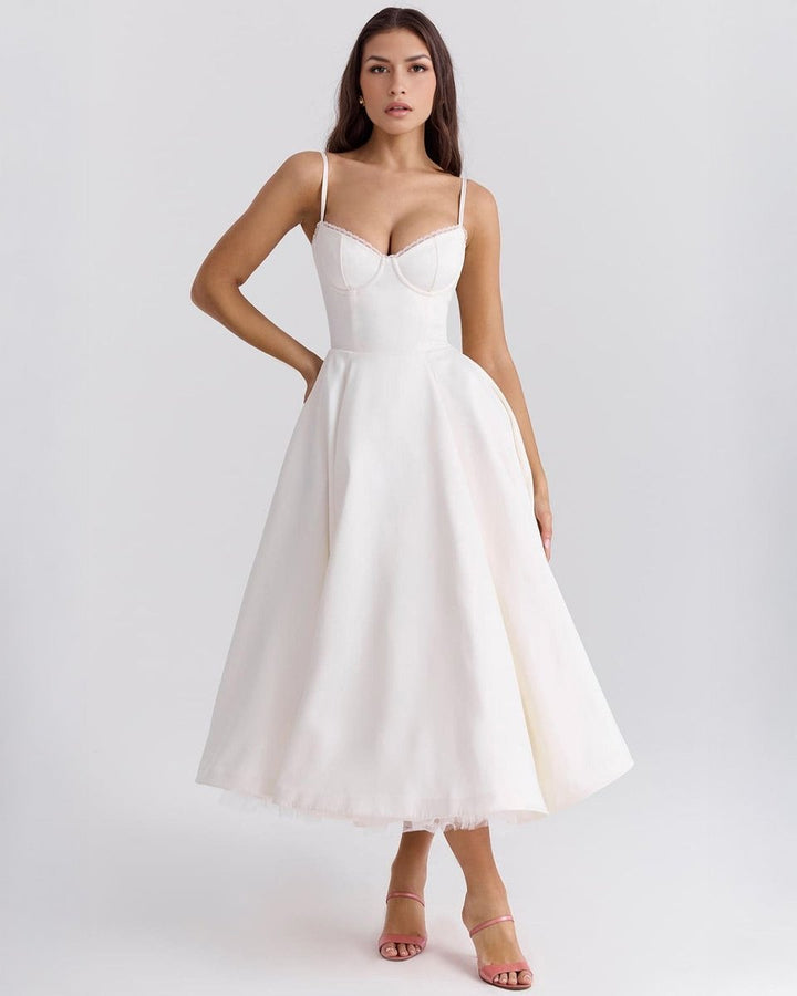 Women's Sweetheart Corset Bodice Tulle Midi Formal Dress