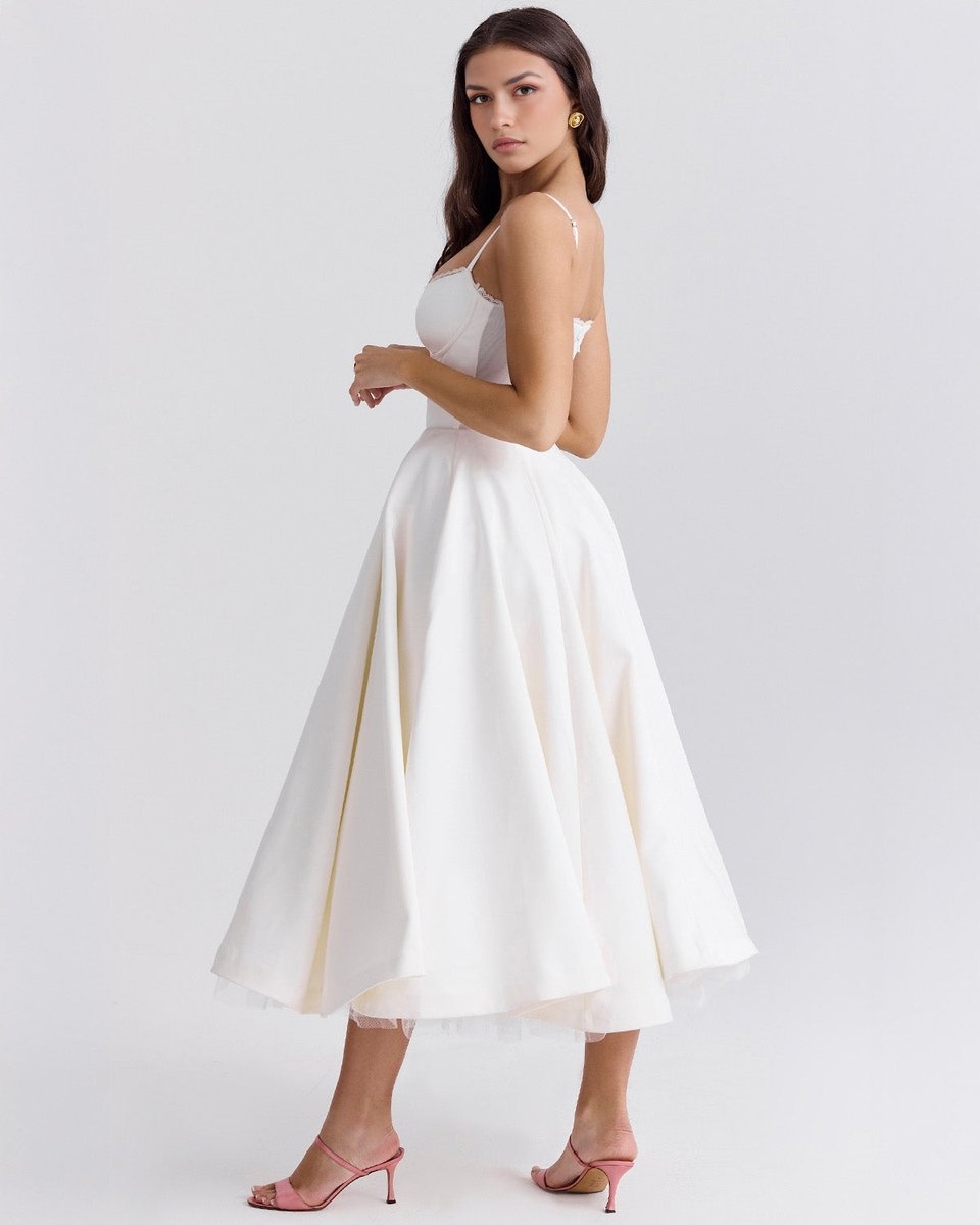 Women's Sweetheart Corset Bodice Tulle Midi Formal Dress