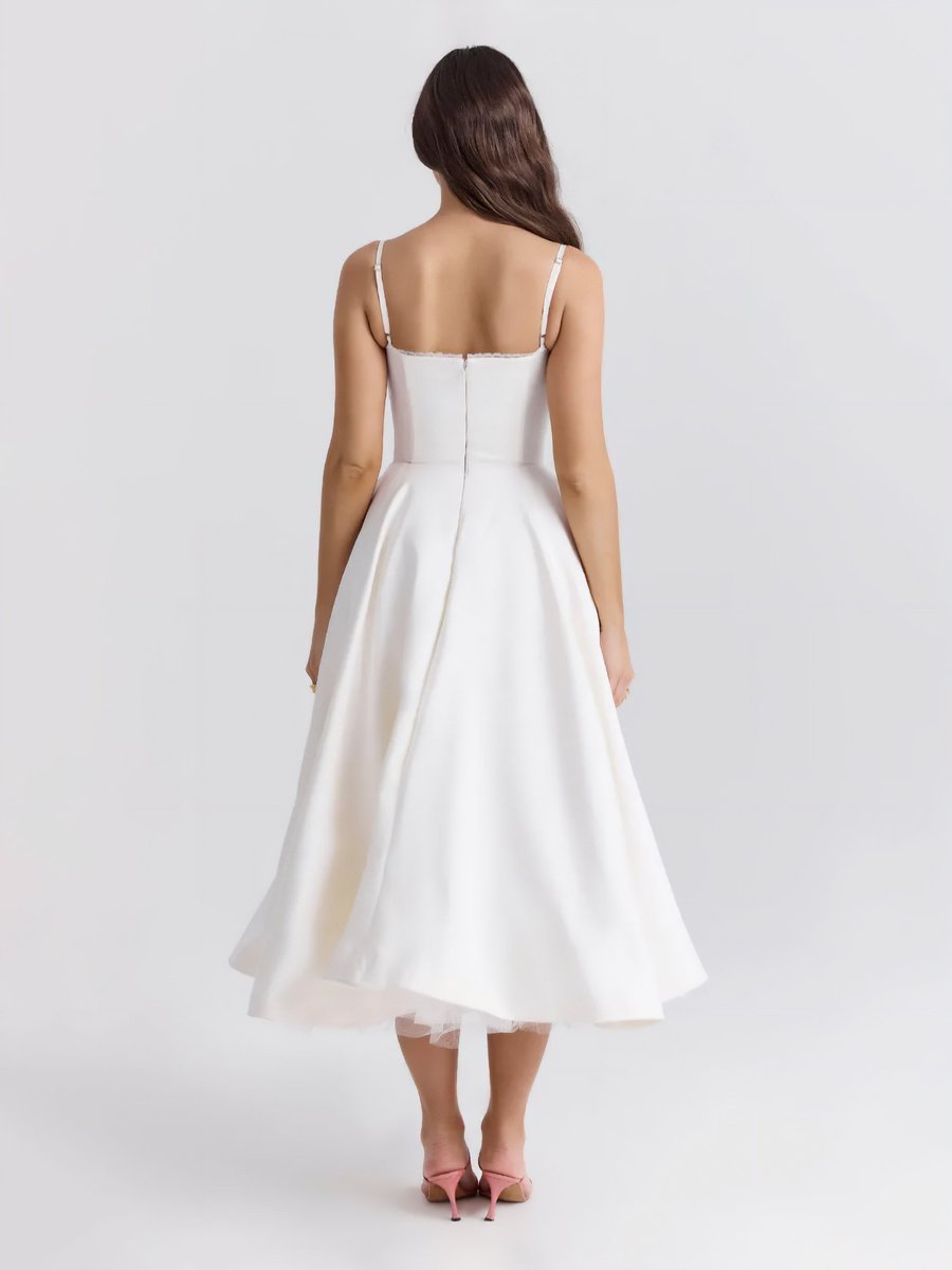 Women's Sweetheart Corset Bodice Tulle Midi Formal Dress
