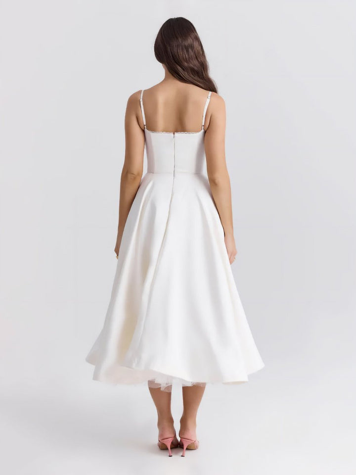 Women's Sweetheart Corset Bodice Tulle Midi Formal Dress