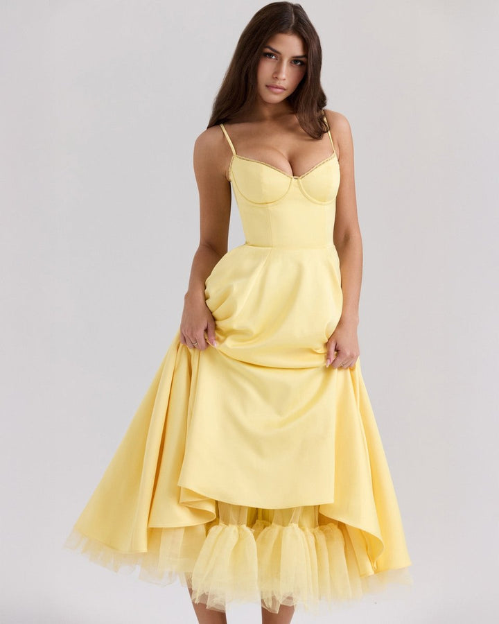 Women's Sweetheart Corset Bodice Tulle Midi Formal Dress