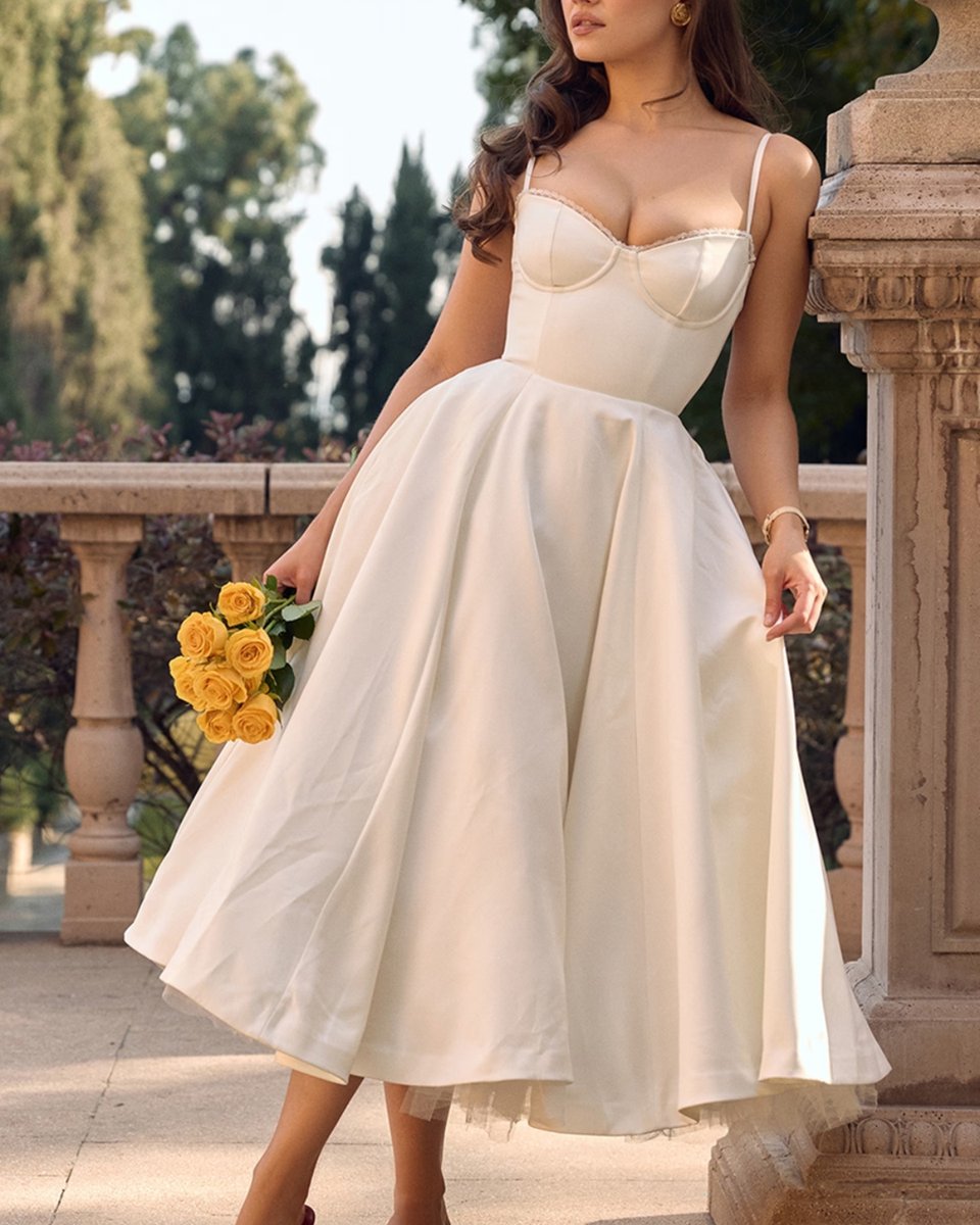 Women's Sweetheart Corset Bodice Tulle Midi Formal Dress