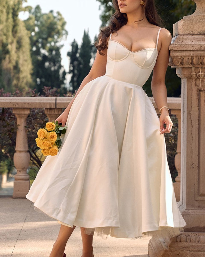 Women's Sweetheart Corset Bodice Tulle Midi Formal Dress