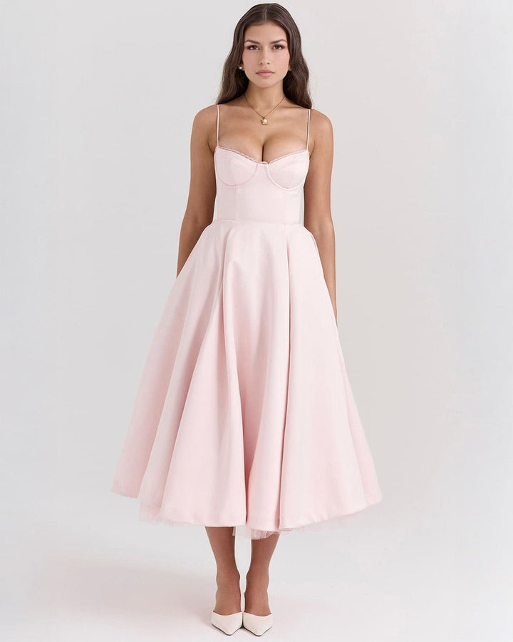 Women's Sweetheart Corset Bodice Tulle Midi Formal Dress
