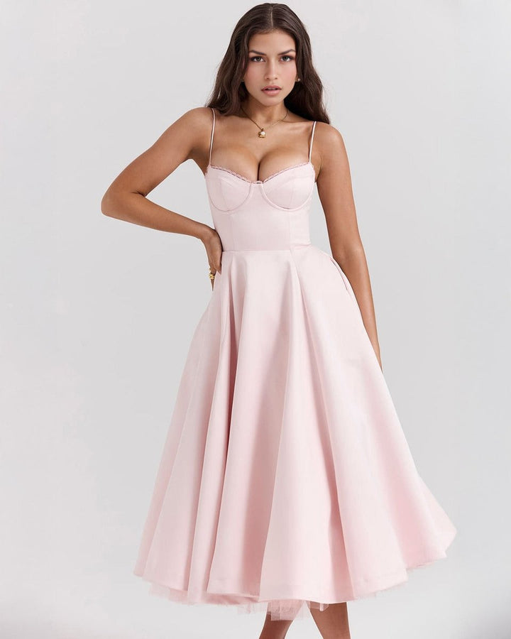 Women's Sweetheart Corset Bodice Tulle Midi Formal Dress