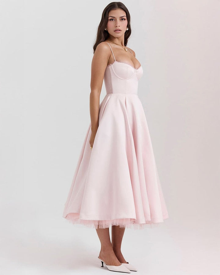 Women's Sweetheart Corset Bodice Tulle Midi Formal Dress