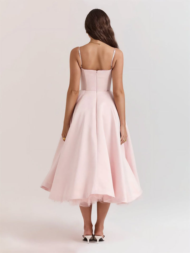 Women's Sweetheart Corset Bodice Tulle Midi Formal Dress