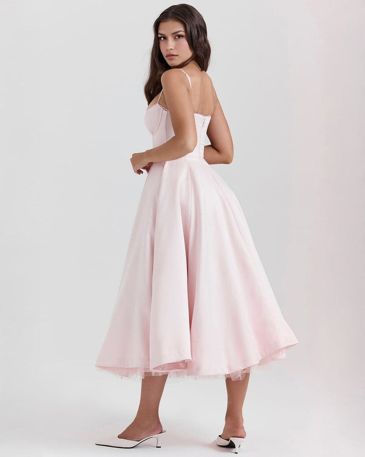 Women's Sweetheart Corset Bodice Tulle Midi Formal Dress