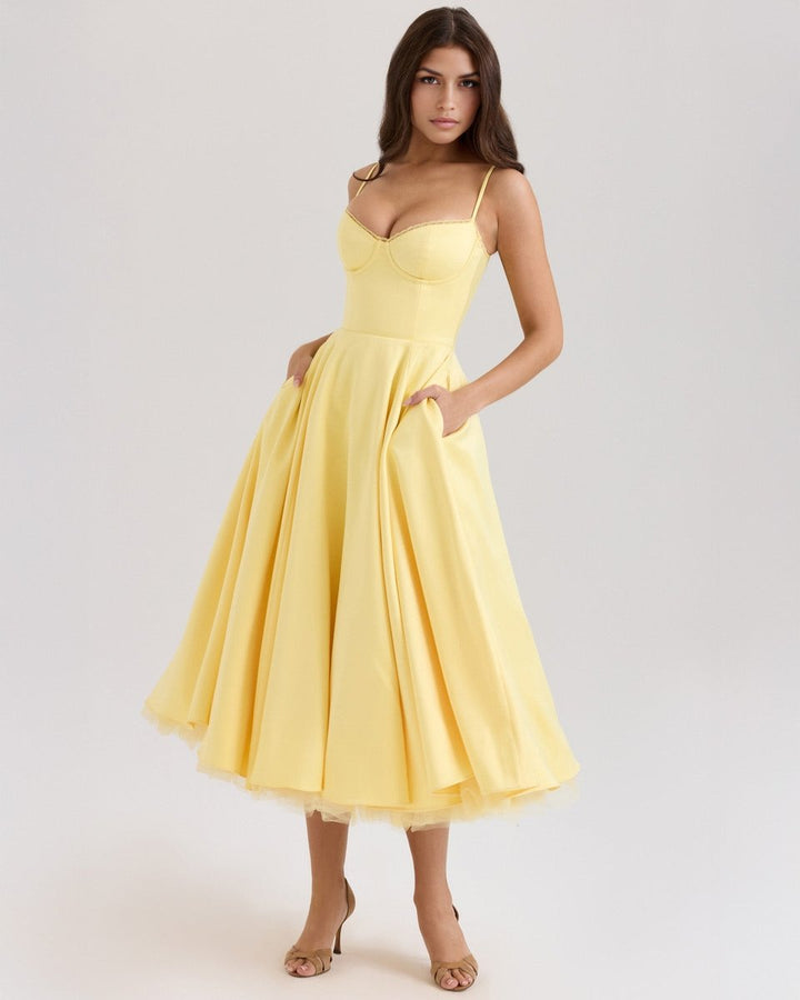 Women's Sweetheart Corset Bodice Tulle Midi Formal Dress
