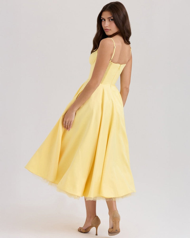Women's Sweetheart Corset Bodice Tulle Midi Formal Dress