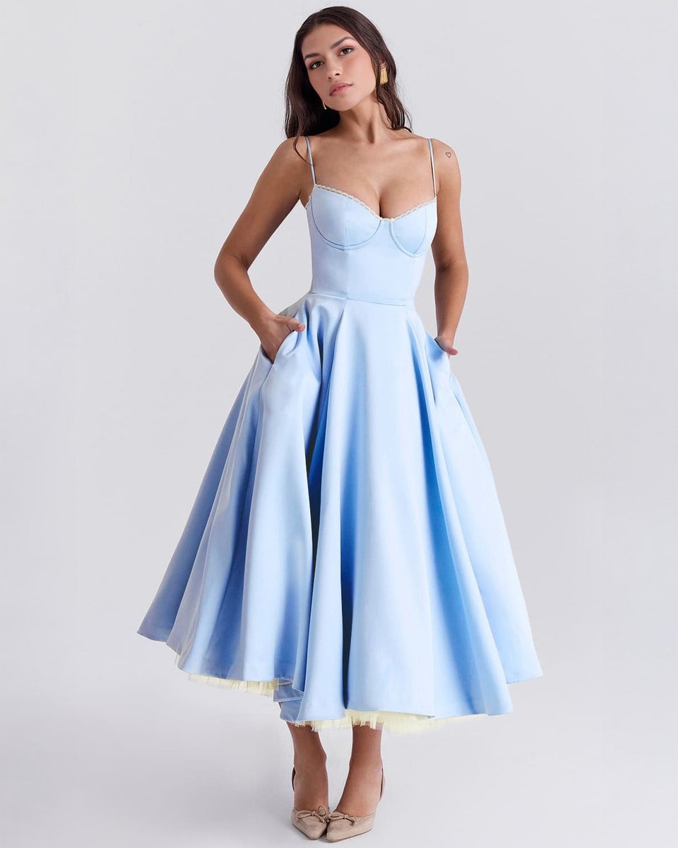 Women's Sweetheart Corset Bodice Tulle Midi Formal Dress