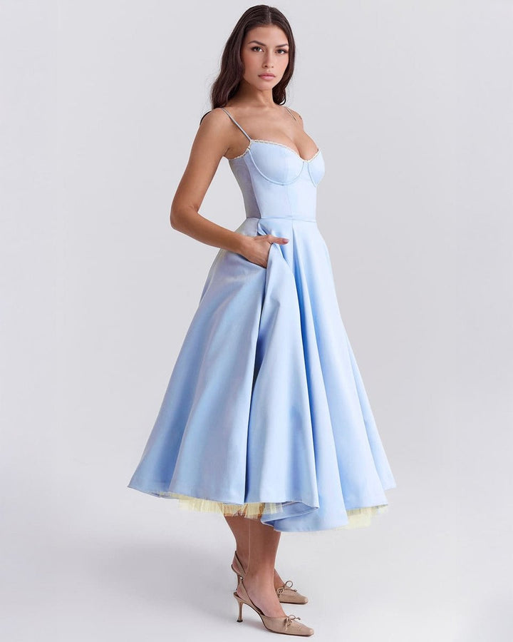 Women's Sweetheart Corset Bodice Tulle Midi Formal Dress