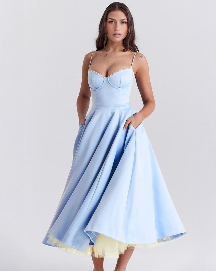 Women's Sweetheart Corset Bodice Tulle Midi Formal Dress