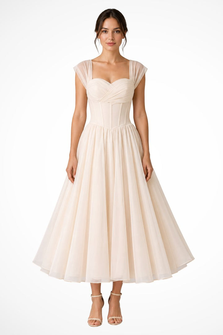 Women's Sweetheart Corset Tulle A-Line Midi Formal Dress