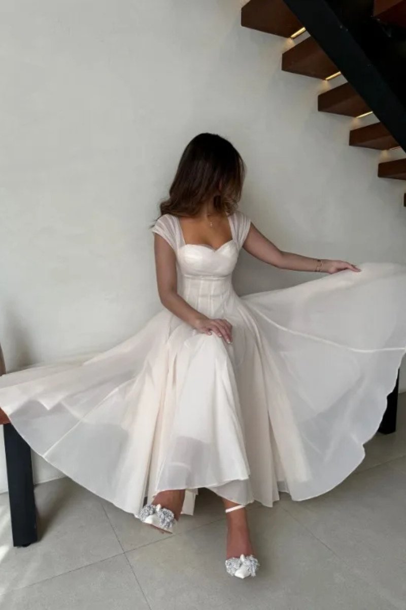 Women's Sweetheart Corset Tulle A-Line Midi Formal Dress
