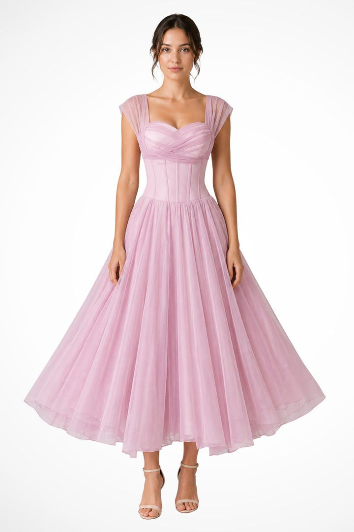 Women's Sweetheart Corset Tulle A-Line Midi Formal Dress