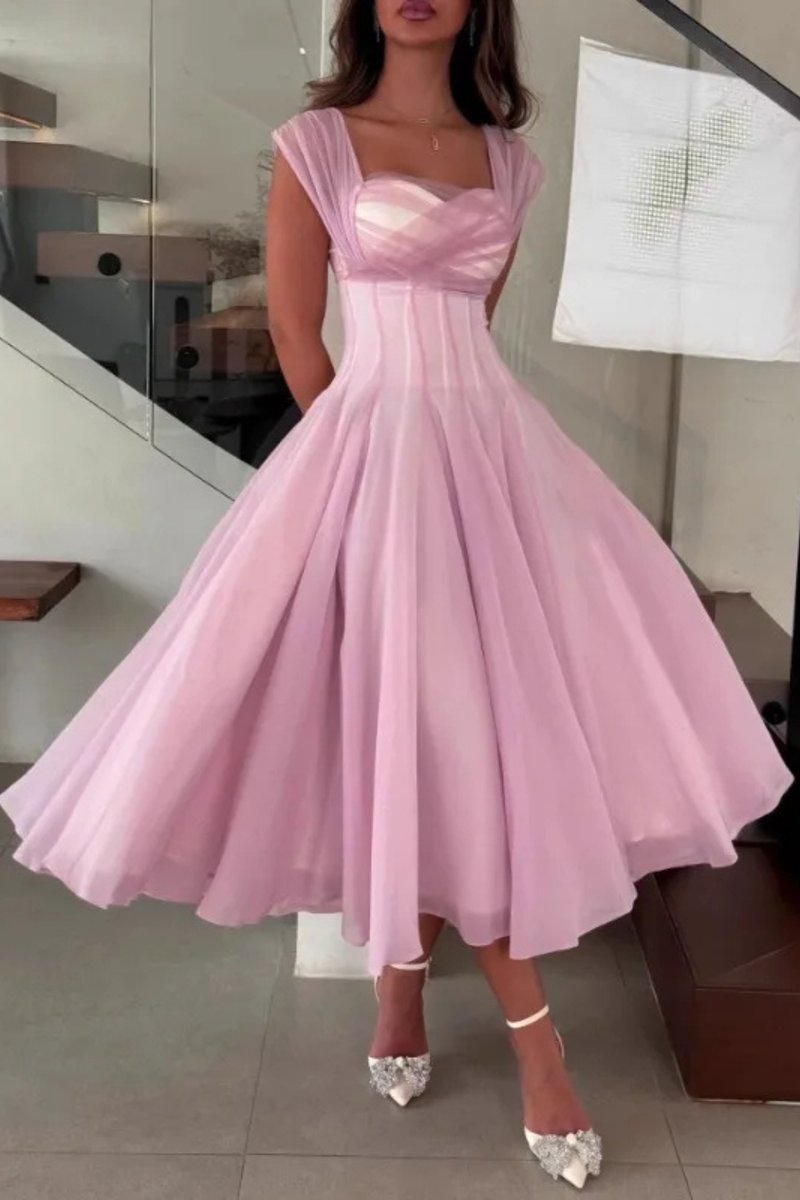 Women's Sweetheart Corset Tulle A-Line Midi Formal Dress