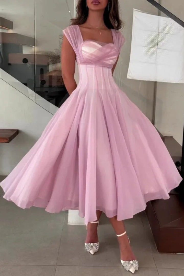 Women's Sweetheart Corset Tulle A-Line Midi Formal Dress