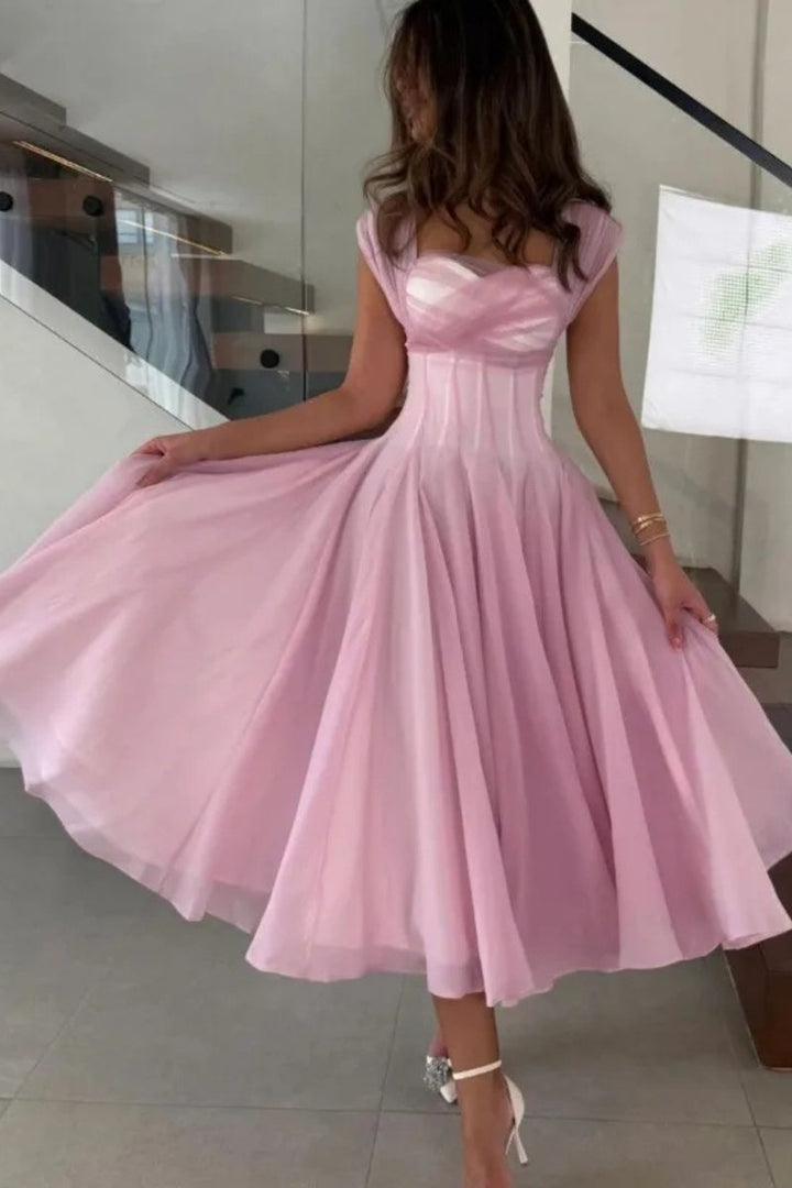 Women's Sweetheart Corset Tulle A-Line Midi Formal Dress