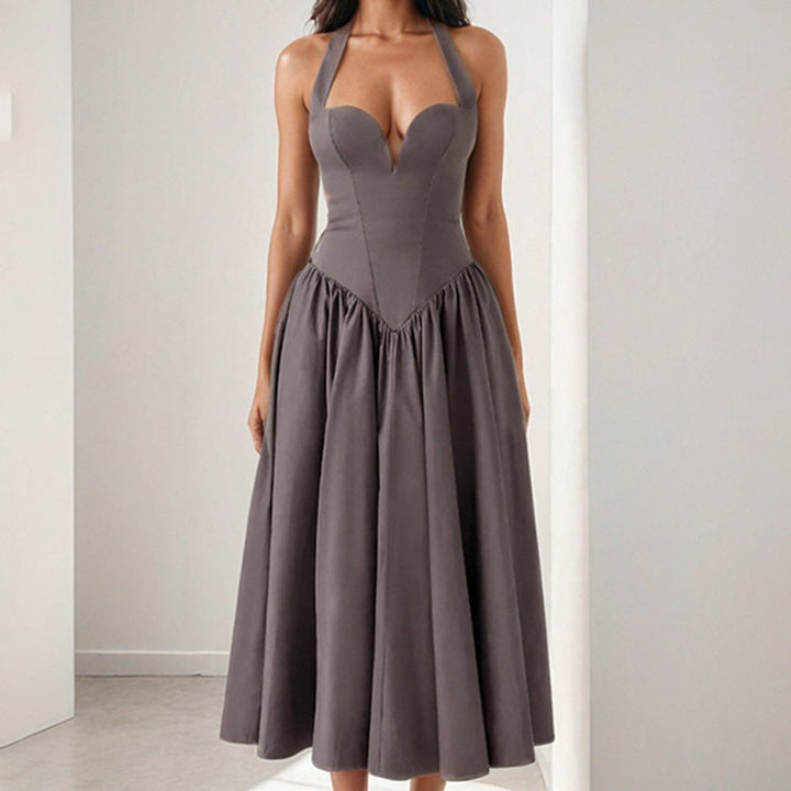 Women's Sweetheart Halter-Neck Full-Skirt Fall Midi Dress