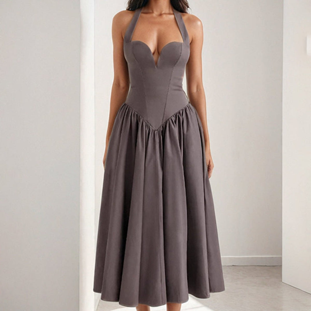 Women's Sweetheart Halter-Neck Full-Skirt Fall Midi Dress