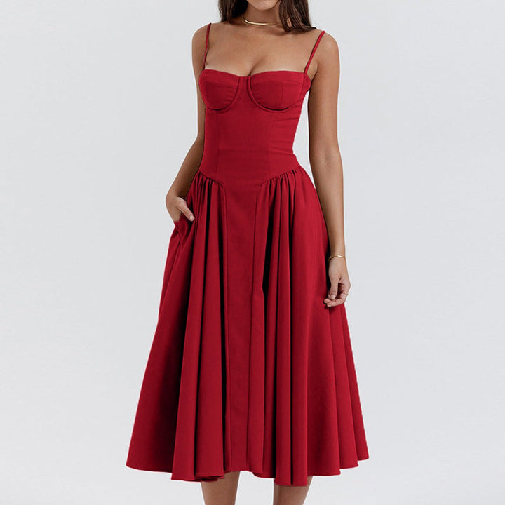 Women's Sweetheart Halter-Neck Full-Skirt Fall Midi Dress