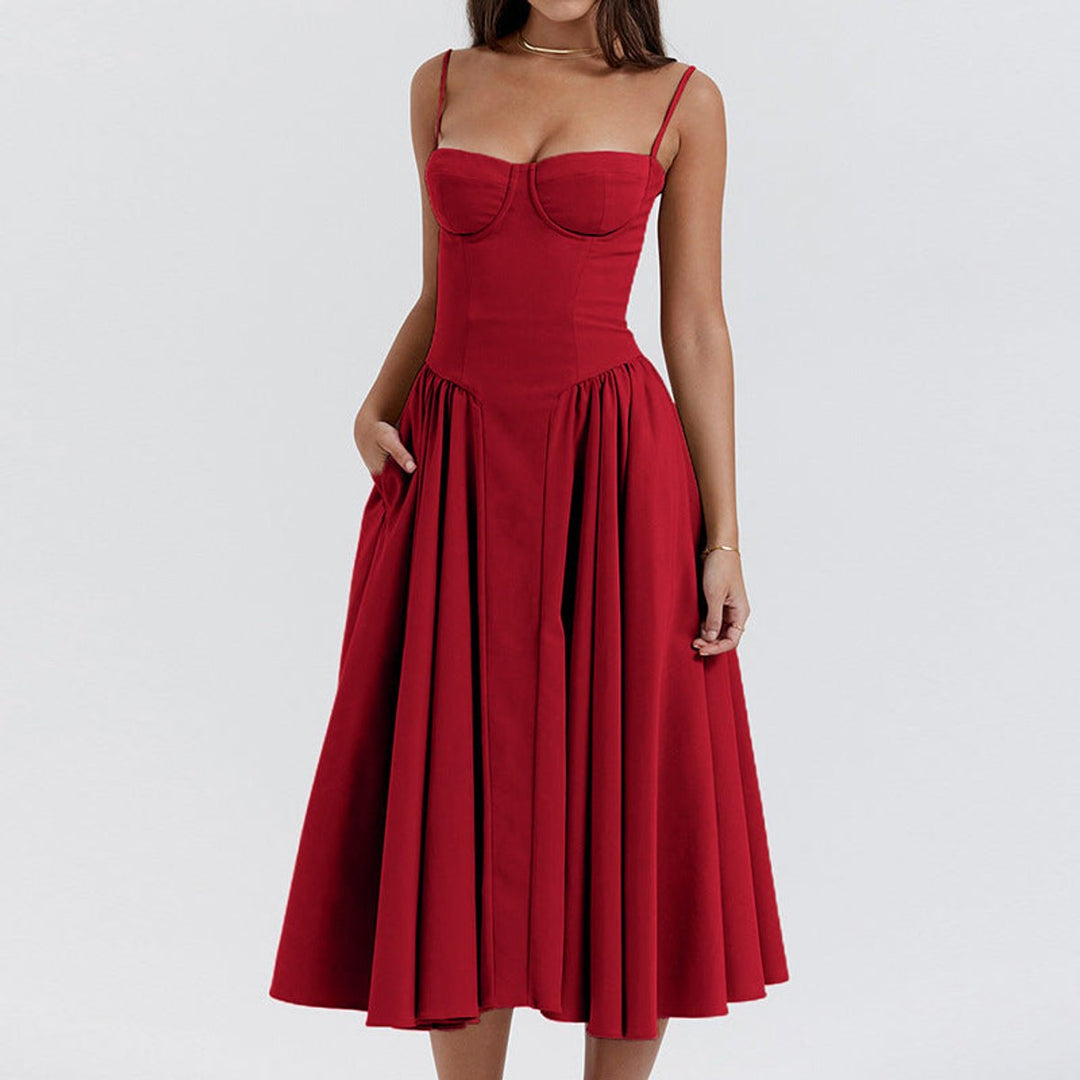 Women's Sweetheart Halter-Neck Full-Skirt Fall Midi Dress