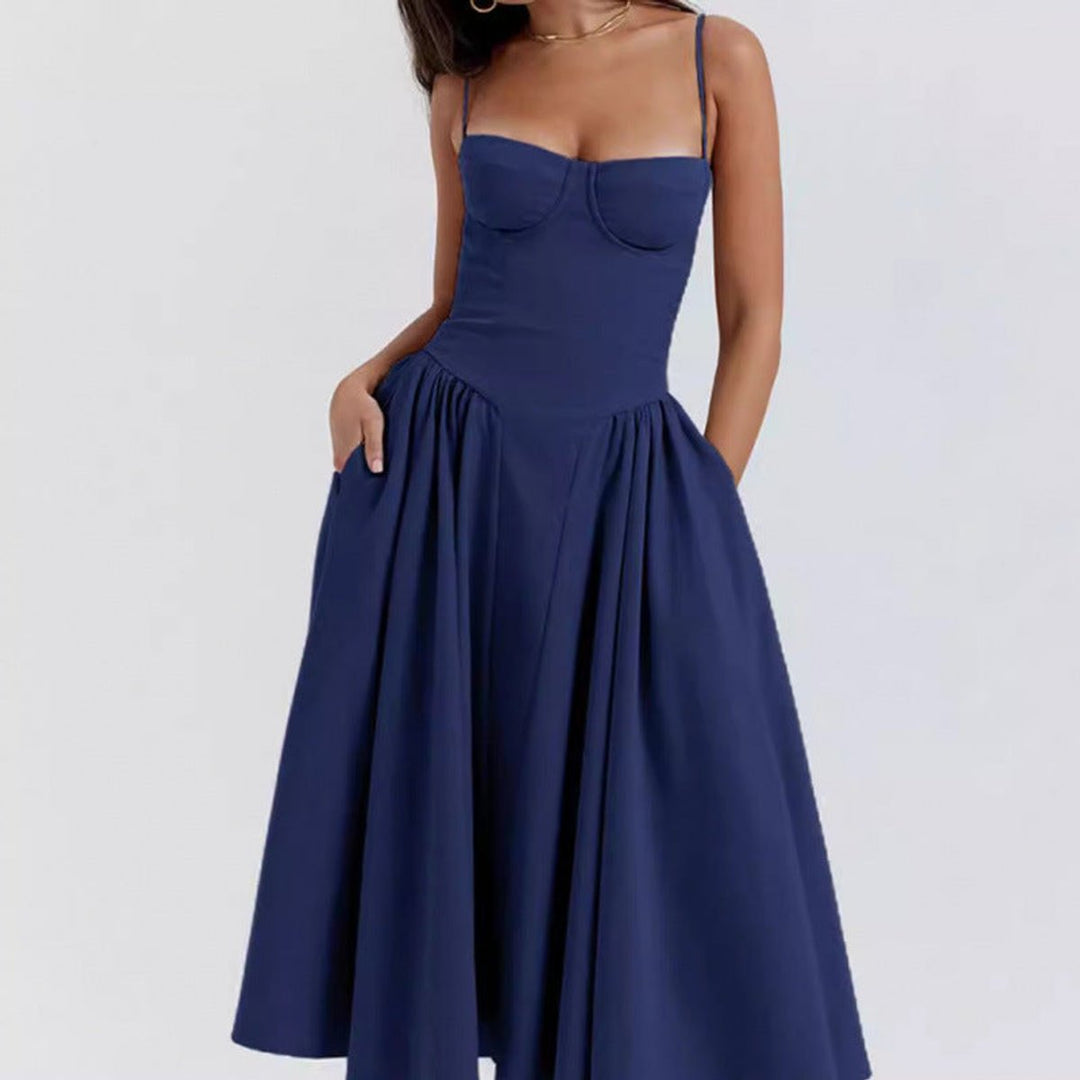 Women's Sweetheart Halter-Neck Full-Skirt Fall Midi Dress