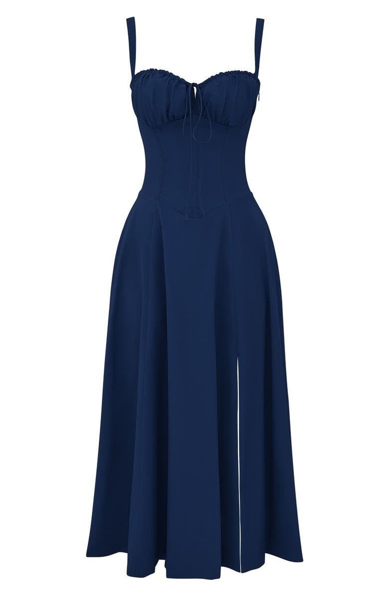 Women's Sweetheart-Neck A-Line Fall Midi Dress Corset Bodice