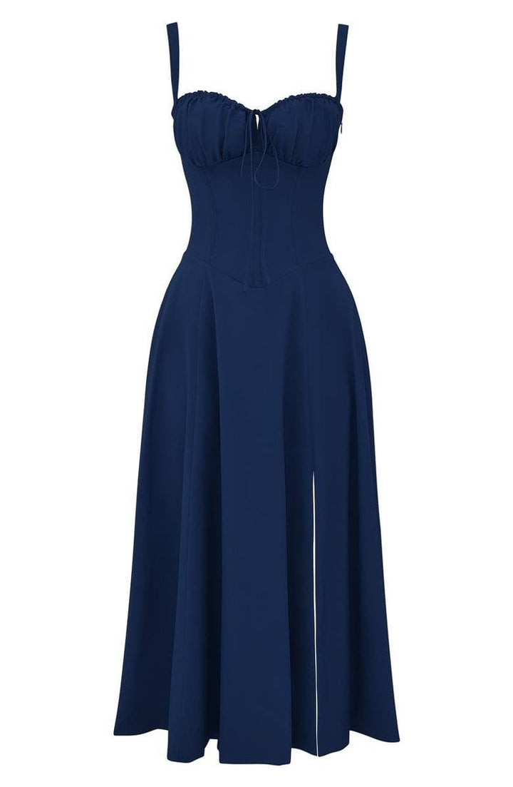 Women's Sweetheart-Neck A-Line Fall Midi Dress Corset Bodice