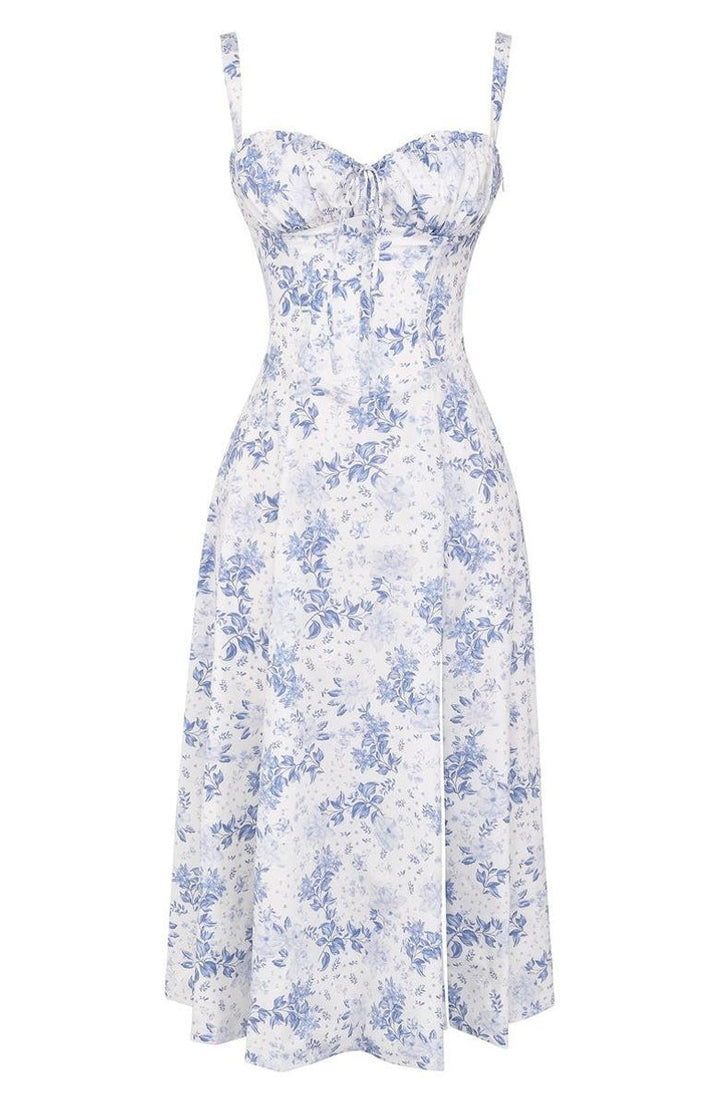 Women's Sweetheart-Neck A-Line Fall Midi Dress Corset Bodice