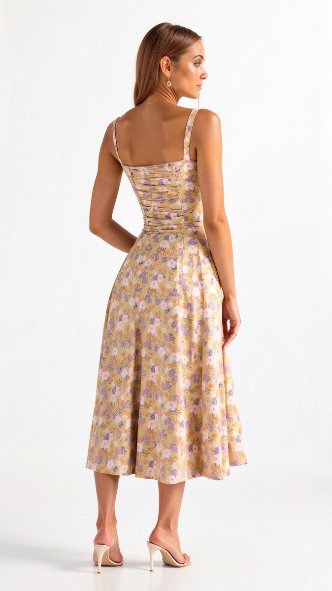 Women's Sweetheart-Neck A-Line Fall Midi Dress Corset Bodice