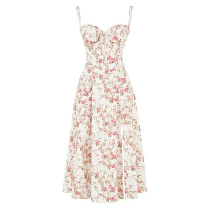 Women's Sweetheart-Neck A-Line Fall Midi Dress Corset Bodice