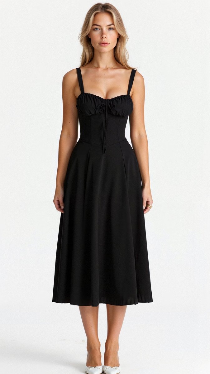 Women's Sweetheart-Neck A-Line Fall Midi Dress Corset Bodice