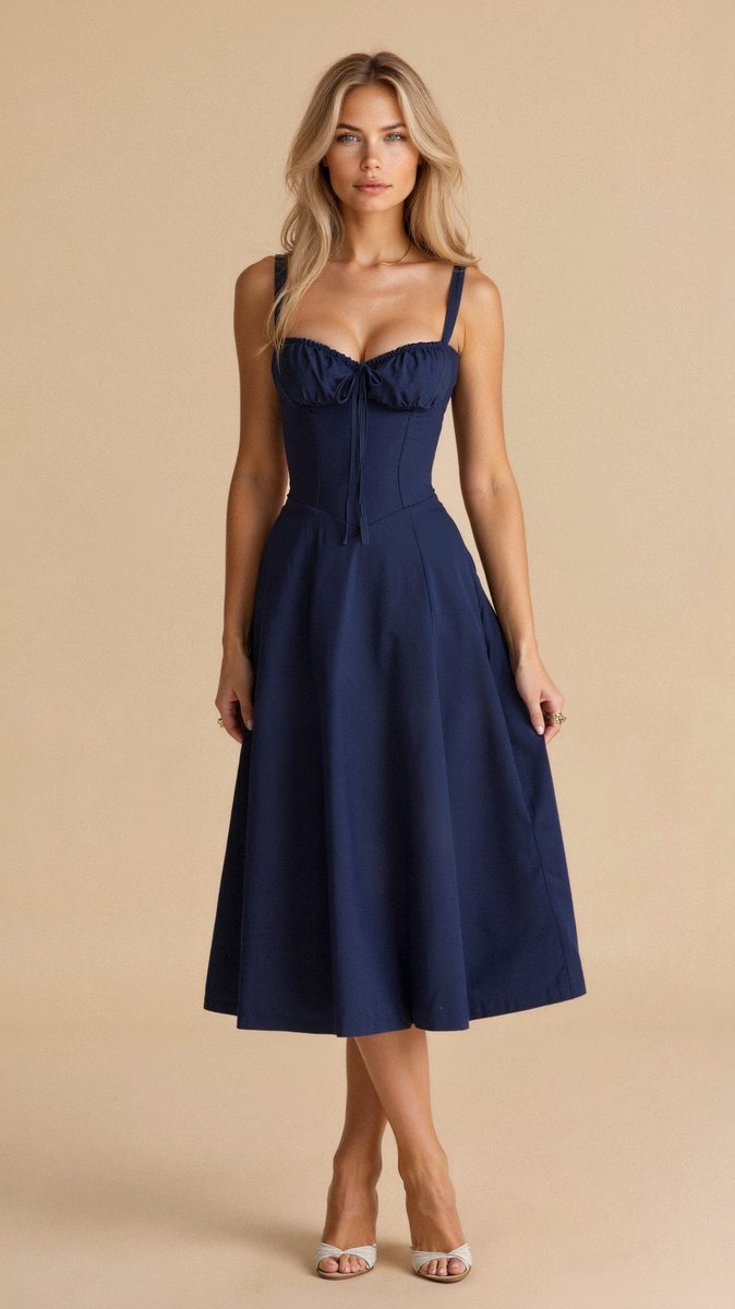 Women's Sweetheart-Neck A-Line Fall Midi Dress Corset Bodice