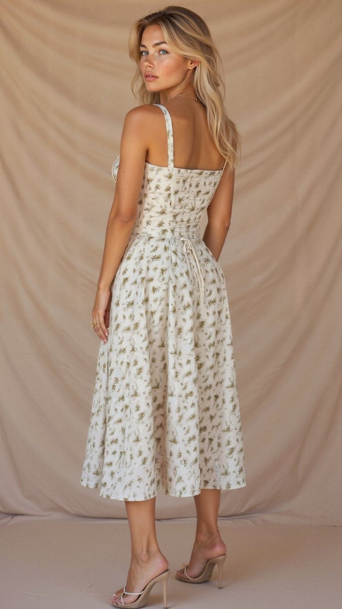 Women's Sweetheart-Neck A-Line Fall Midi Dress Corset Bodice