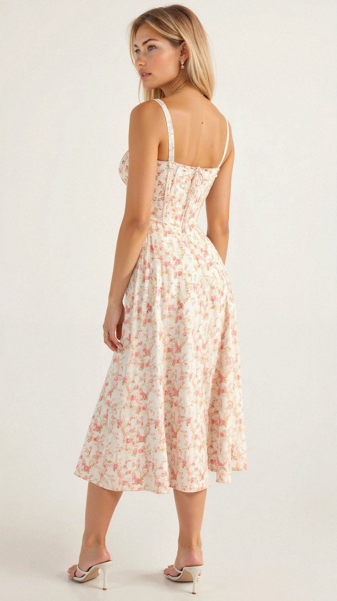 Women's Sweetheart-Neck A-Line Fall Midi Dress Corset Bodice
