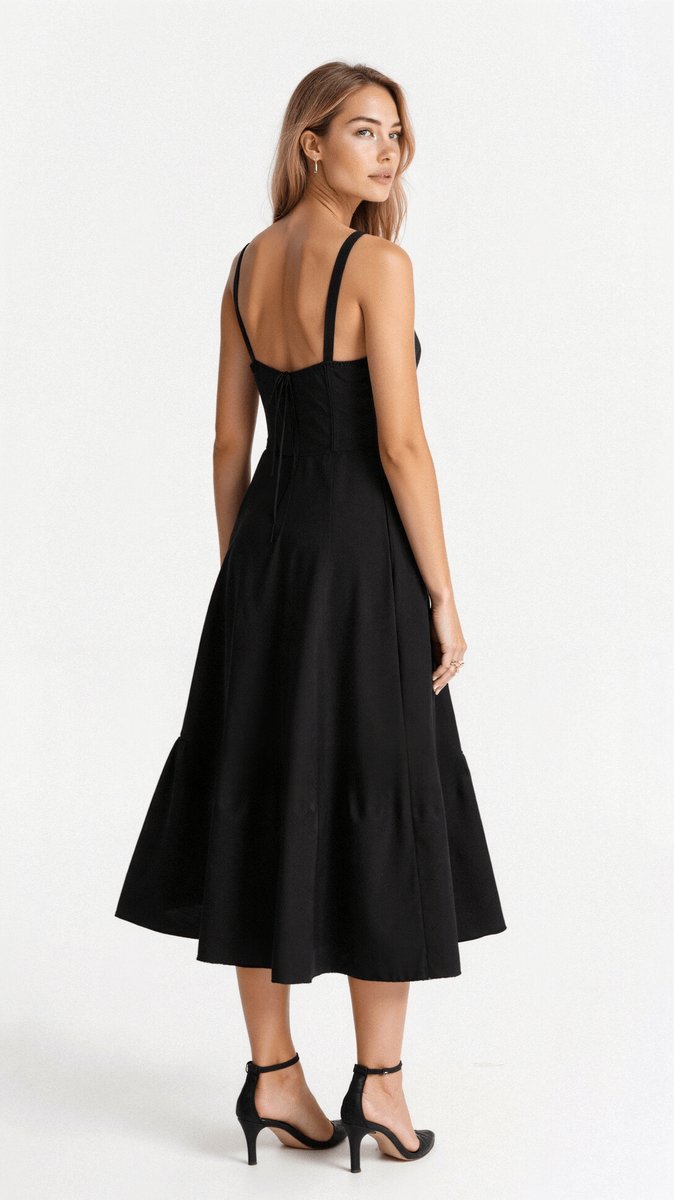 Women's Sweetheart-Neck A-Line Fall Midi Dress Corset Bodice