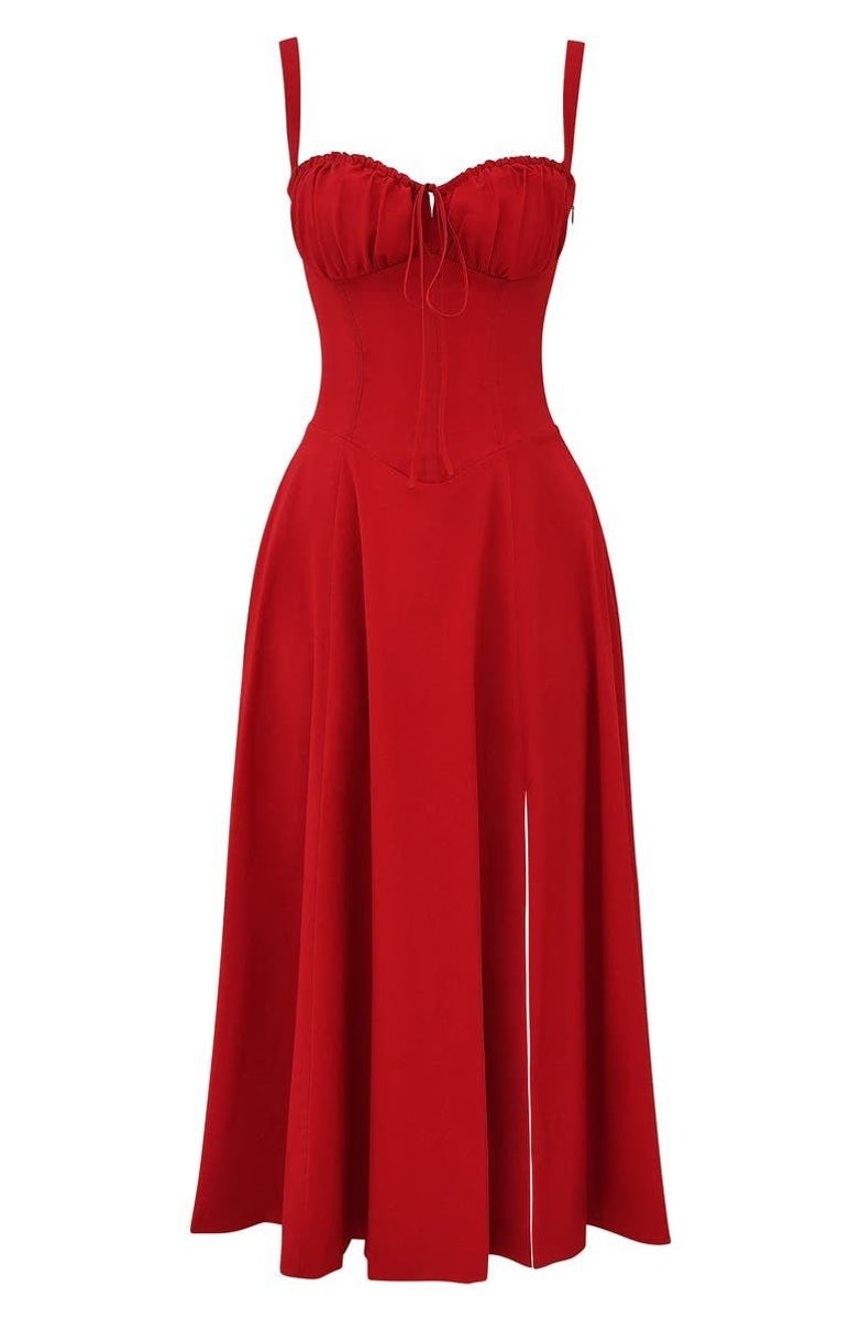 Women's Sweetheart-Neck A-Line Fall Midi Dress Corset Bodice