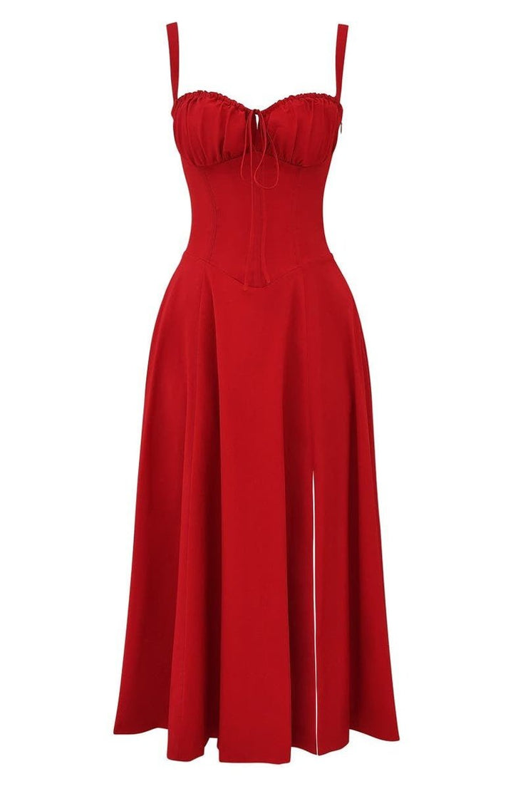 Women's Sweetheart-Neck A-Line Fall Midi Dress Corset Bodice