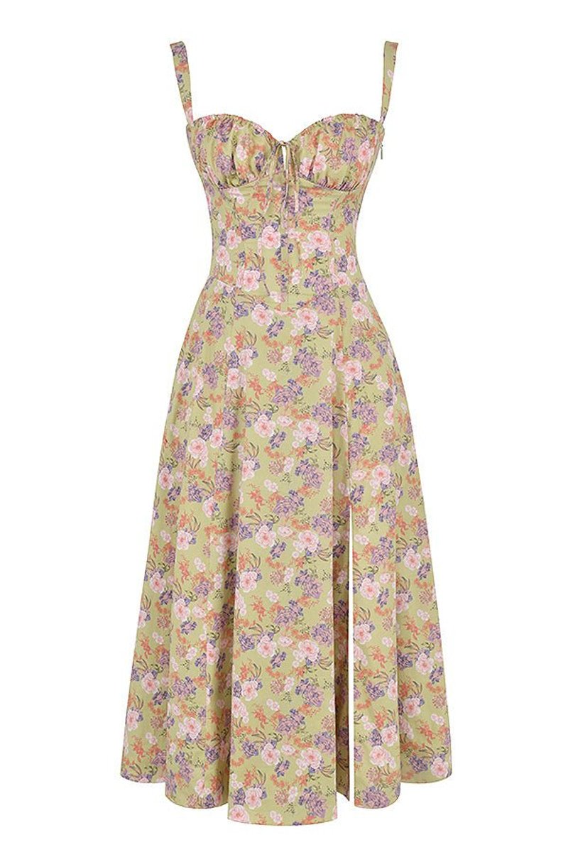Women's Sweetheart-Neck A-Line Fall Midi Dress Corset Bodice