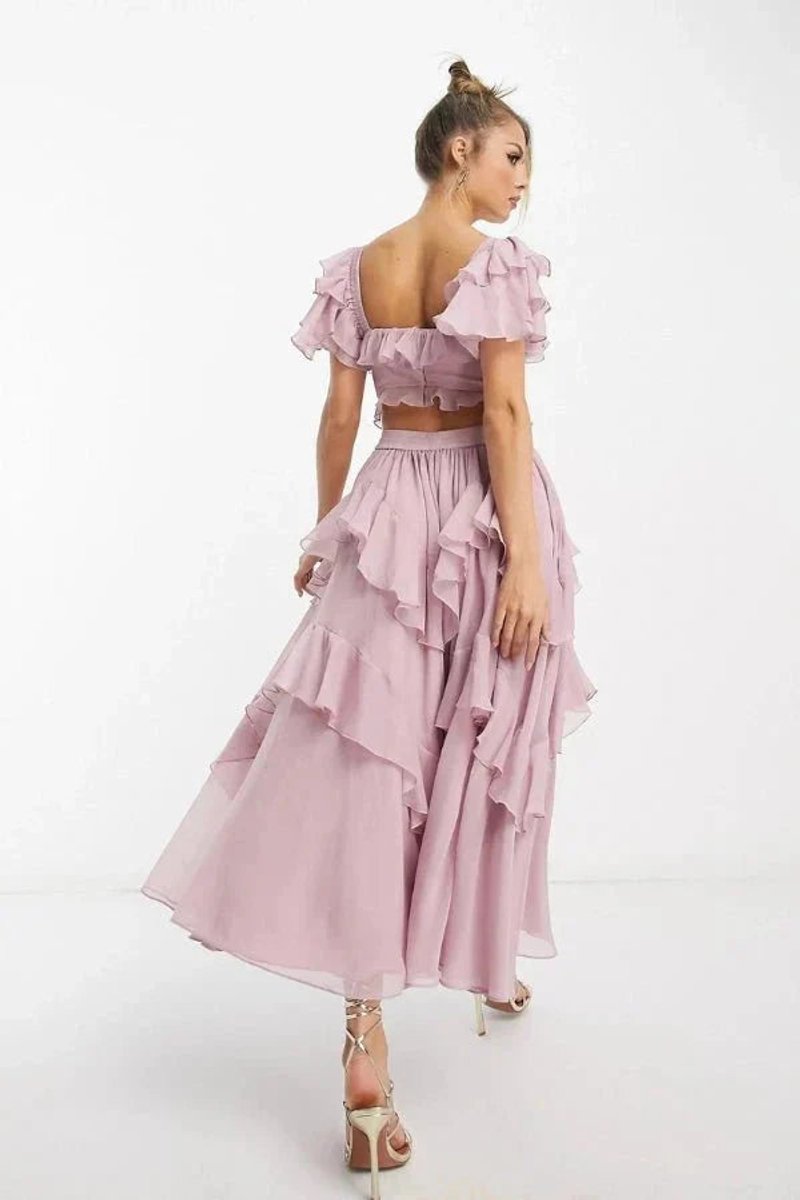 Women's Sweetheart Off-Shoulder Ruffled Tiered Midi Formal Dress