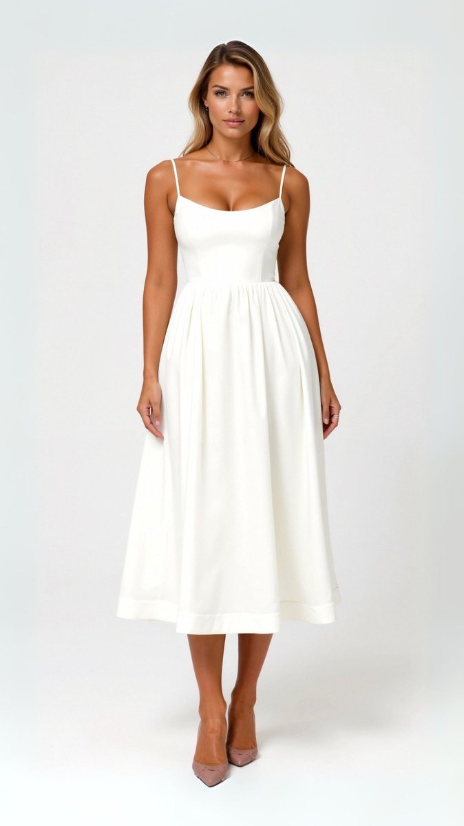 Women's Sweetheart Spaghetti-Strap Midi Formal Dress Flared Skirt